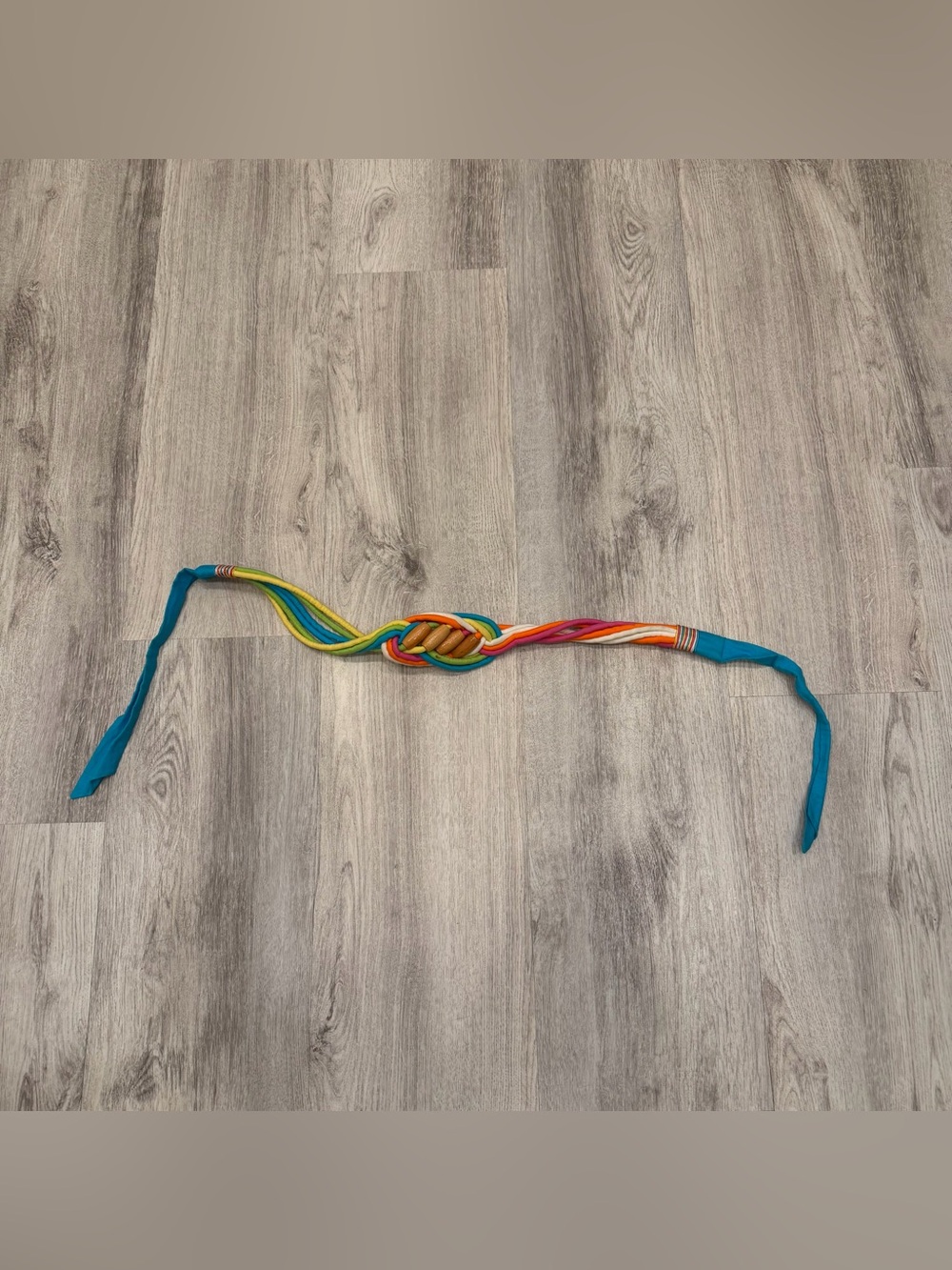 Boho Rainbow Braided Rope Belt or‎ Head Wrap Wood Bead Accent 46”